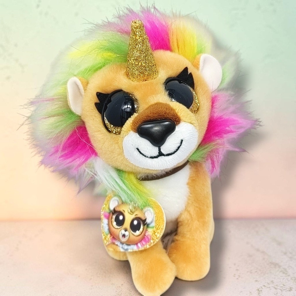 Zuru Coco Surprise Mego Lion Unicorn Plush Rainbow Mane Gold Horn 7 Inch NWT